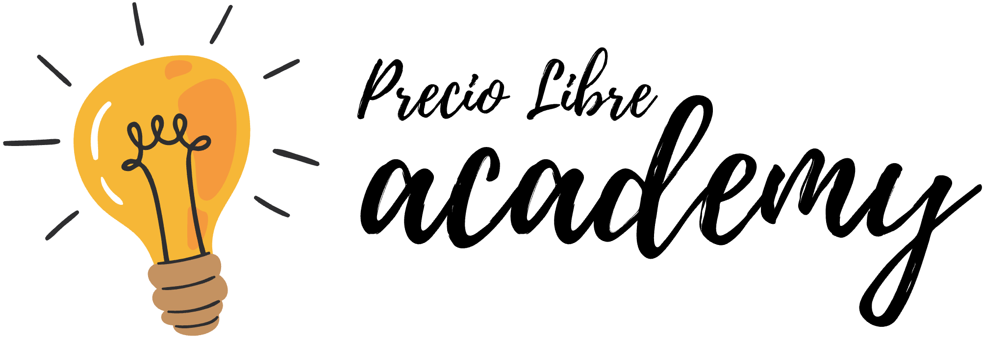 logotipo dibujo de bombilla encendida, acompañado del texto Precio Libre Academy